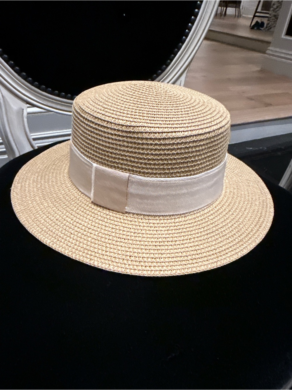 Classic Straw Boater Hat with Cream Band